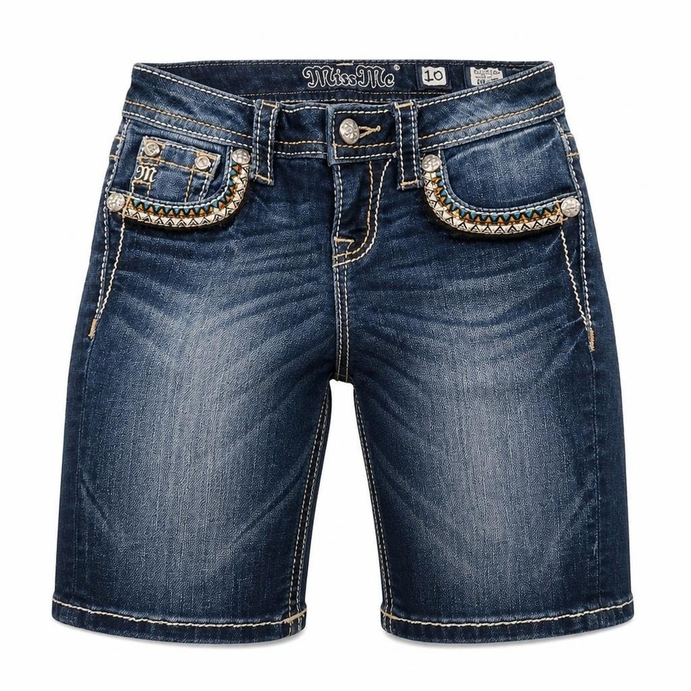 Miss Me Shorts Girls 10 Blue Denim Embellished Bermuda Western Cowgirl Rodeo‎